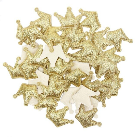 Aplique de Glitter y Tela - Corona  Brillante Dorada (Pack de 10)