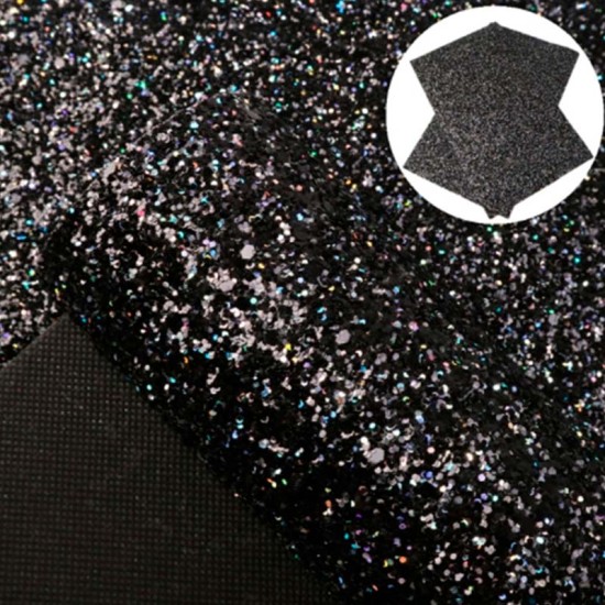 Lámina de Cuerina- Chunky Glitter (33x20cms) - Negro 