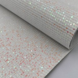 Lámina de Cuerina- Glitter de Cuadros (30x20cms) - Blanco