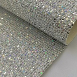 Lámina de Cuerina- Glitter de Cuadros (30x20cms) - Plateado
