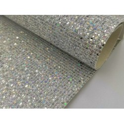 Lámina de Cuerina- Glitter de Cuadros (30x20cms) - Plateado
