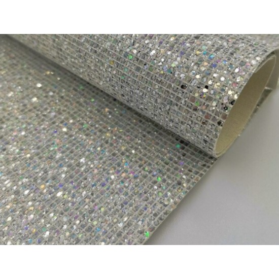 Lámina de Cuerina- Glitter de Cuadros (30x20cms) - Plateado