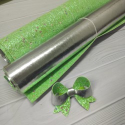 Lámina de Cuerina - Chunky Glitter con Doble Vista (35x25cms) - Verde Neon con Plateado