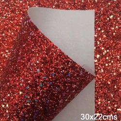 Lámina de Cuerina- Chunky Glitter (30x22cms) Rojo