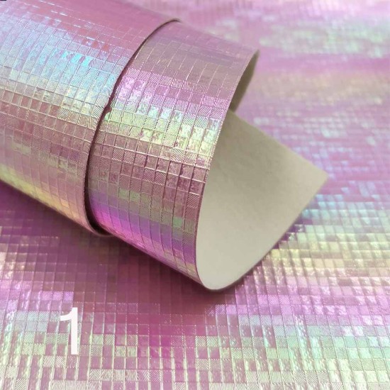 Lámina de Cuerina, Vinil Holograma Láser (30x20cms) - Rosado Claro