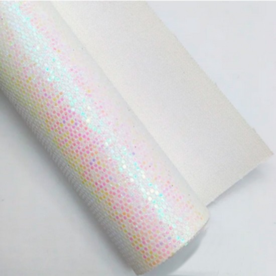 Lámina Cuerina Glitter Láser (29x21cms) - Blanco  Tornasol