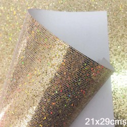 Lámina Cuerina Glitter Láser (29x21cms) - Oro 
