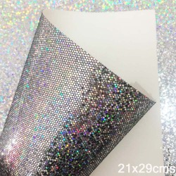Lámina Cuerina Glitter Láser (29x21cms) - Plateado