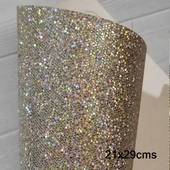 Lámina Cuerina Glitter Láser (29x21cms) - Mix Dorado Claro Lámina Cuerina Glitter Láser (29x21cms) - Mix Dorado Claro