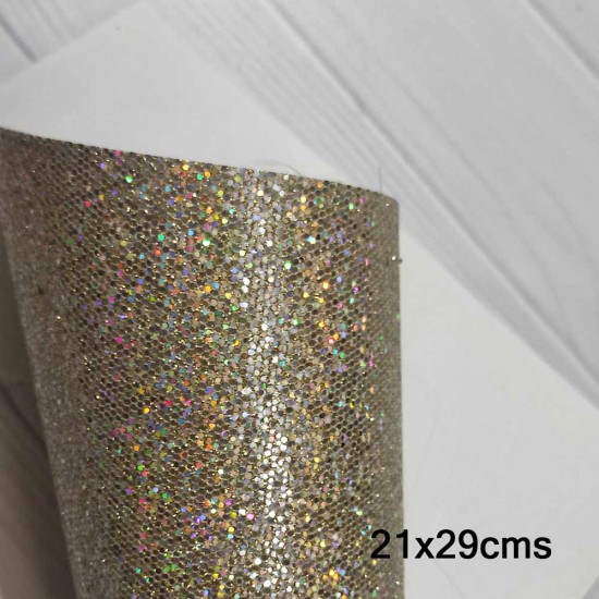 Lámina Cuerina Glitter Láser (29x21cms) - Mix Dorado Claro Lámina Cuerina Glitter Láser (29x21cms) - Mix Dorado Claro