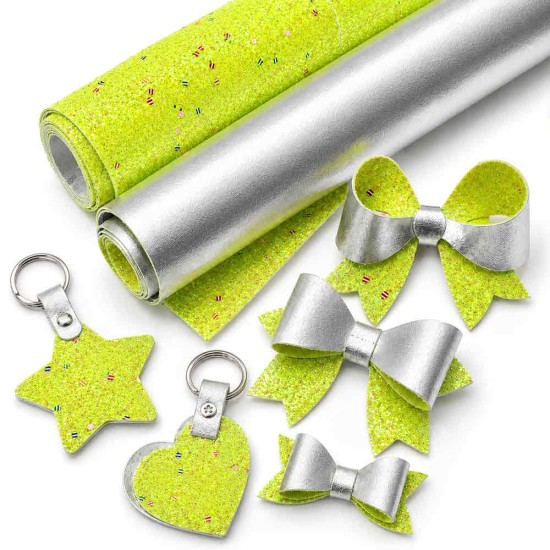 *DESCUENTO* Pack de 4 Cuerinas Doble Vista Chunky Glitter Colores Neon/ Plateado (35x25cms) + Plantillas de Regalo *DESCUENTO* Pack de 4 Cuerinas Doble Vista Chunky Glitter Colores Neon/ Plateado (35x25cms) + Plantillas de Regalo