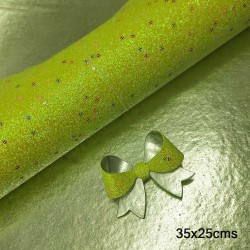 Lámina de Cuerina - Chunky Glitter con Doble Vista (35x25cms) - Amarillo Neon con Plateado