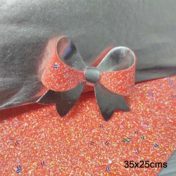 Lámina de Cuerina - Chunky Glitter con Doble Vista (35x25cms) - Naranja Neon con Plateado