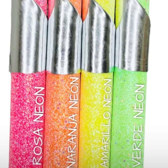 Pack de 4 Cuerinas Doble Vista Chunky Glitter Colores Neon/ Plateado (35x25cms) + Plantillas de Regalo