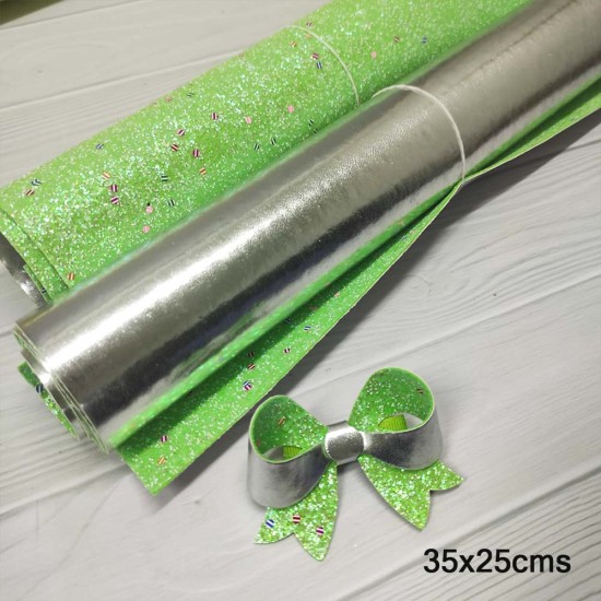 Pack de 4 Cuerinas Doble Vista Chunky Glitter Colores Neon/ Plateado (35x25cms) + Plantillas de Regalo