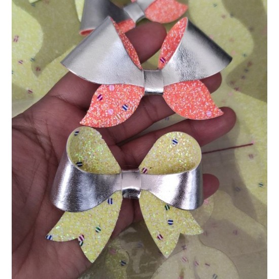 Pack de 4 Cuerinas Doble Vista Chunky Glitter Colores Neon/ Plateado (35x25cms) + Plantillas de Regalo