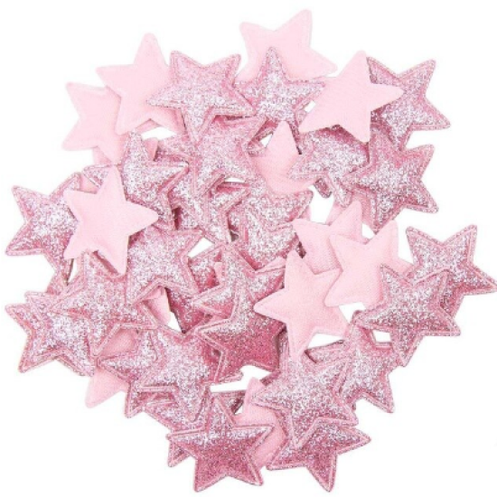 Aplique de Glitter y Tela - Estrella Brillante Rosado (Pack de 10)
