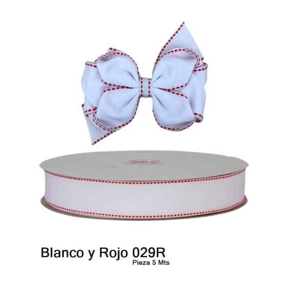Cinta Gros Puntadas (38mm) - Pieza 5 metros Blanco y Rojo 029R