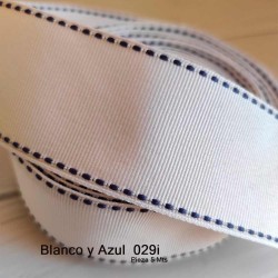 Cinta Gros Puntadas (38mm) - Pieza 5 metros BLANCO Y AZUL MARINO #029i