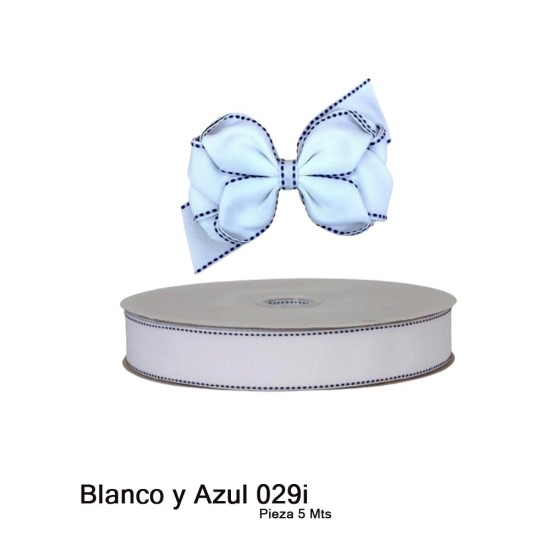 Cinta Gros Puntadas (38mm) - Pieza 5 metros BLANCO Y AZUL MARINO #029i