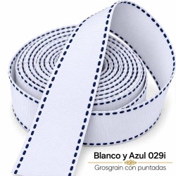 Cinta Gros Puntadas (9mm) - Pieza 5 metros BLANCO Y AZUL MARINO #029i