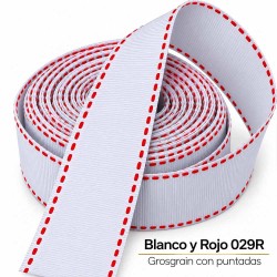 Cinta Gros Puntadas (9mm) - Pieza 5 metros BLANCO Y ROJO #029R