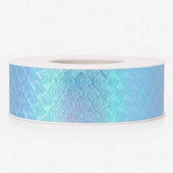 *DESCUENTO* Cinta de Cuerina (38mm) Pieza de 3mts  - Escamas Celeste