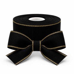 Cinta Gros AAA 38mm - Pieza 5 metros - Borde Dorado Negro #030