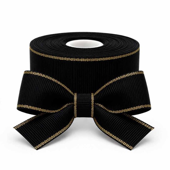 Cinta Gros AAA 38mm - Pieza 5 metros - Borde Dorado Negro #030 Cinta Gros AAA 38mm - Pieza 5 metros - Borde Dorado Negro #030