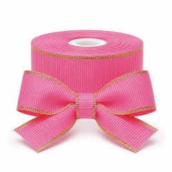 Cinta Gros AAA 38mm - Pieza 5 metros - Borde Dorado Rosado Fuerte #156