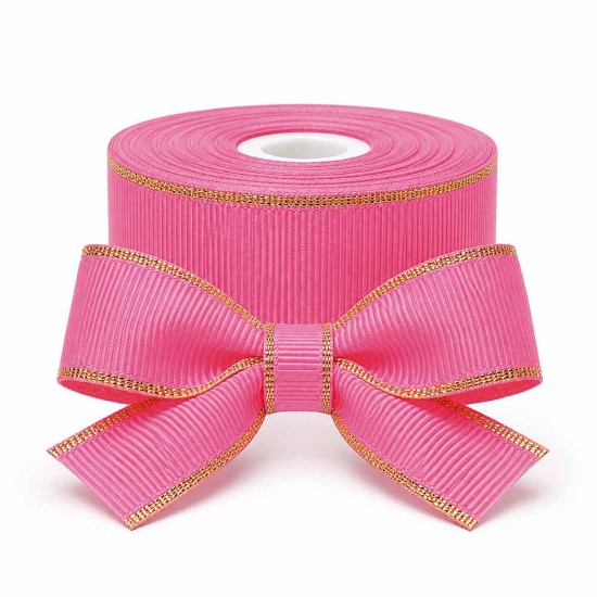 Cinta Gros AAA 38mm - Pieza 5 metros - Borde Dorado Rosado Fuerte #156 Cinta Gros AAA 38mm - Pieza 5 metros - Borde Dorado Rosado Fuerte #156
