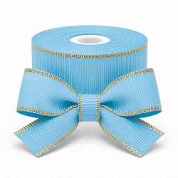 Cinta Gros AAA 38mm - Pieza 5 metros - Borde Dorado Celeste #308