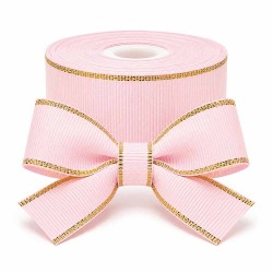 Cinta Gros AAA 38mm - Pieza 5 metros - Borde Dorado Rosado #123
