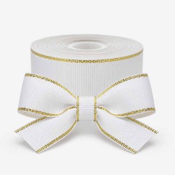 Cinta Gros AAA 38mm - Pieza 5 metros - Borde Dorado Blanco #029