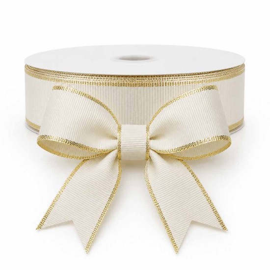 Cinta Gros AAA 38mm - Pieza 5 metros - Borde Dorado Marfil #028 Cinta Gros AAA 38mm - Pieza 5 metros - Borde Dorado Marfil #028