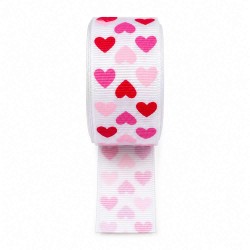 Cinta Gros Estampada Triple A - YAMA (25mm) - Corazones Blanco - Pieza de 5 metros