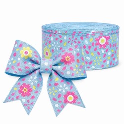 Cinta Satinada YAMA (25mm) Pieza de 5 metros - Flores Celeste