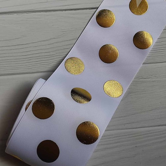 Cinta Gros FOIL 75mm #16 - Rollo 5 metros - Lunares BLANCO