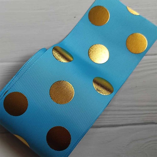 Cinta Gros FOIL 75mm #16 - Rollo 5 metros - Lunares AZUL 