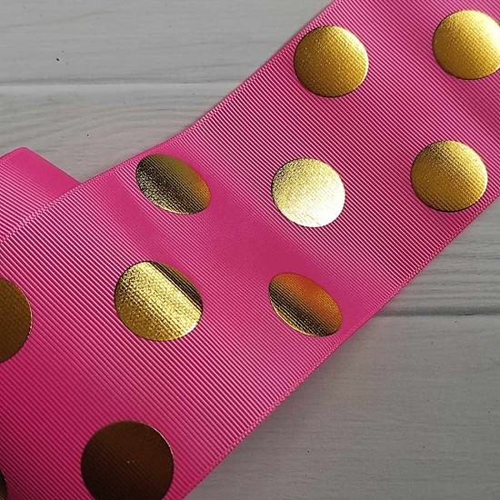 Cinta Gros FOIL 75mm #16 - Rollo 5 metros - Lunares FUCSIA