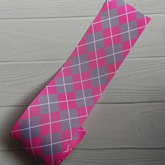 Cinta Gros Estampada 75mm #16 - Rollo 5 metros - Oxford Gris/Rosado