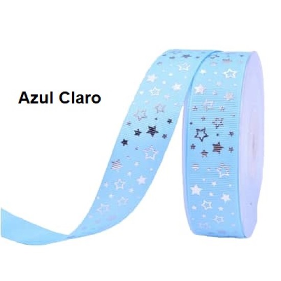 Cinta Gros Foil Triple A - YAMA (25mm) - Estrellas Azul Claro (Pack de 5 metros)