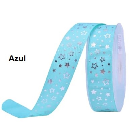 Cinta Gros Foil Triple A - YAMA (25mm) - Estrellas Azul (Pack de 5 metros)