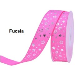 Cinta Gros Foil Triple A - YAMA (25mm) - Estrellas Fucsia (Pack de 5 metros)