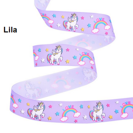 Cinta Gros Estampada Triple A - YAMA (25mm) - Unicornio Lila - Pack de 5 metros