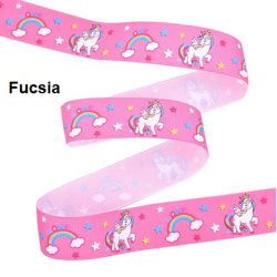 Cinta Gros Estampada Triple A - YAMA (25mm) - Unicornio Fucsia - Pack de 5 metros