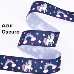 Cinta Gros Estampada Triple A - YAMA (25mm) - Unicornio Azul Oscuro - Pack de 5 metros