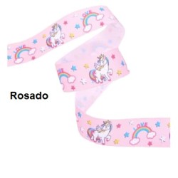 Cinta Gros Estampada Triple A - YAMA (25mm) - Unicornio Rosado - Pack de 5 metros