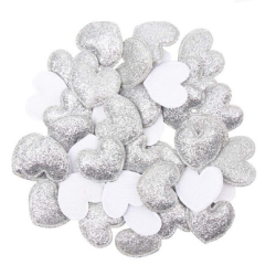 Aplique de Glitter y Tela - Corazon Plateado (Pack de 10uds)