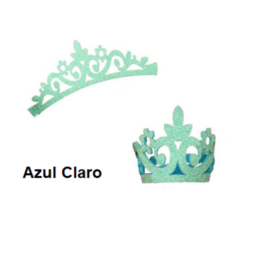 Aplique de Glitter y Fieltro - Corona Grande Azul Claro 12cms (x1pc)